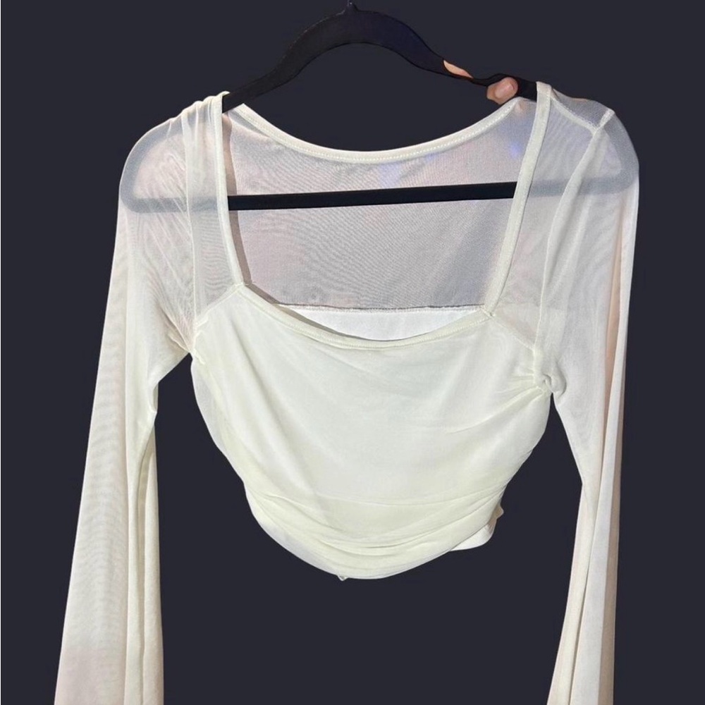 Elegant Cream Long Sleeve Women's Top